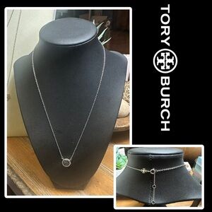 NEW TORY BURCH Silvertone  Miller Rope Logo Pendant Necklace